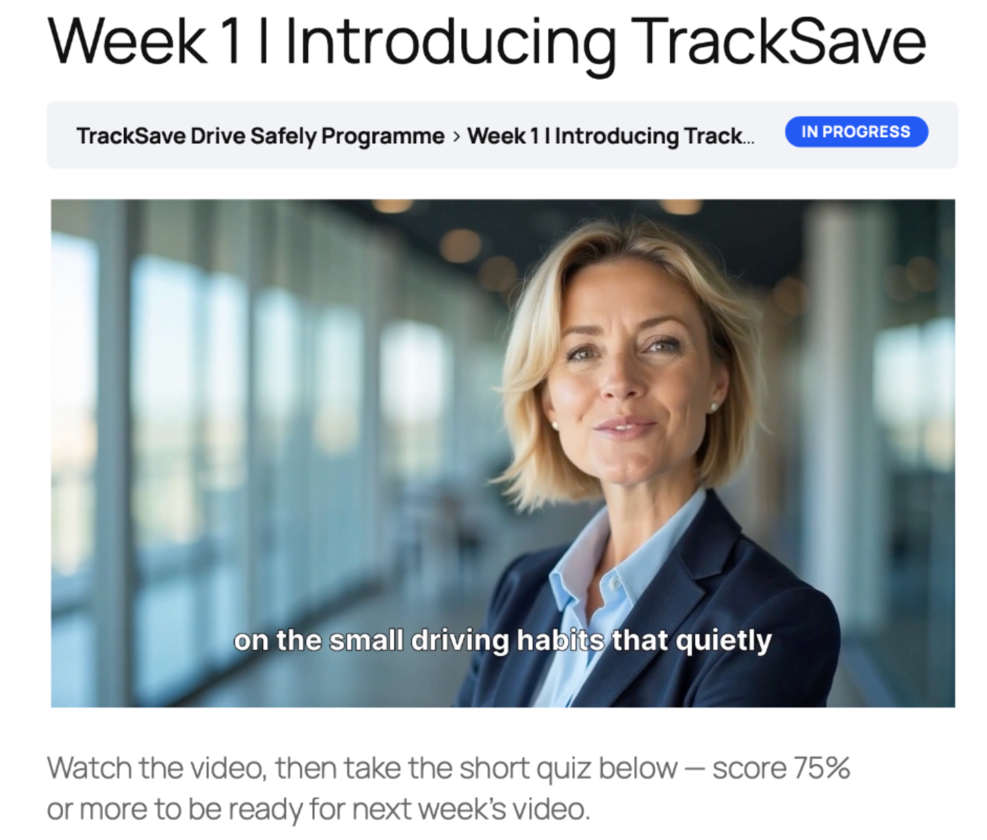 TrackSave weekly driver coaching module